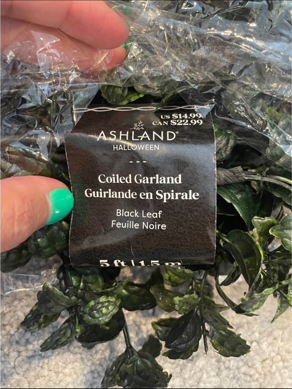 Two Ashland Black and Dark Green Coiled Leaf Garland